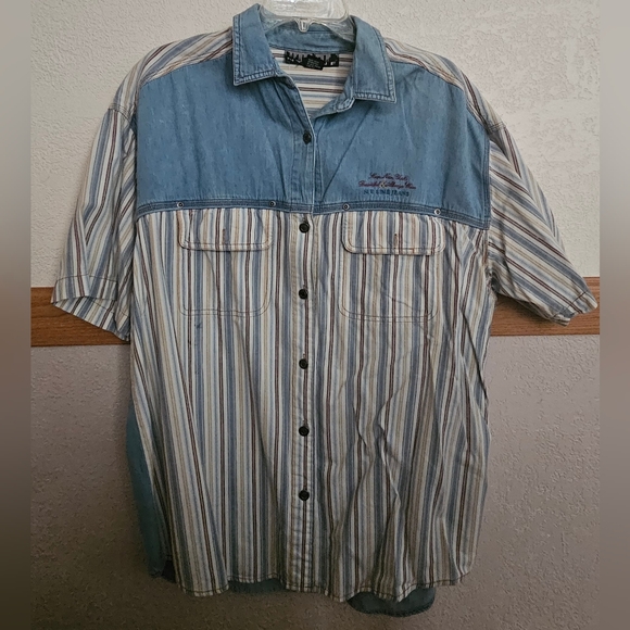 NY Line Tops - NY Line Denim and Striped Casual Shirt
